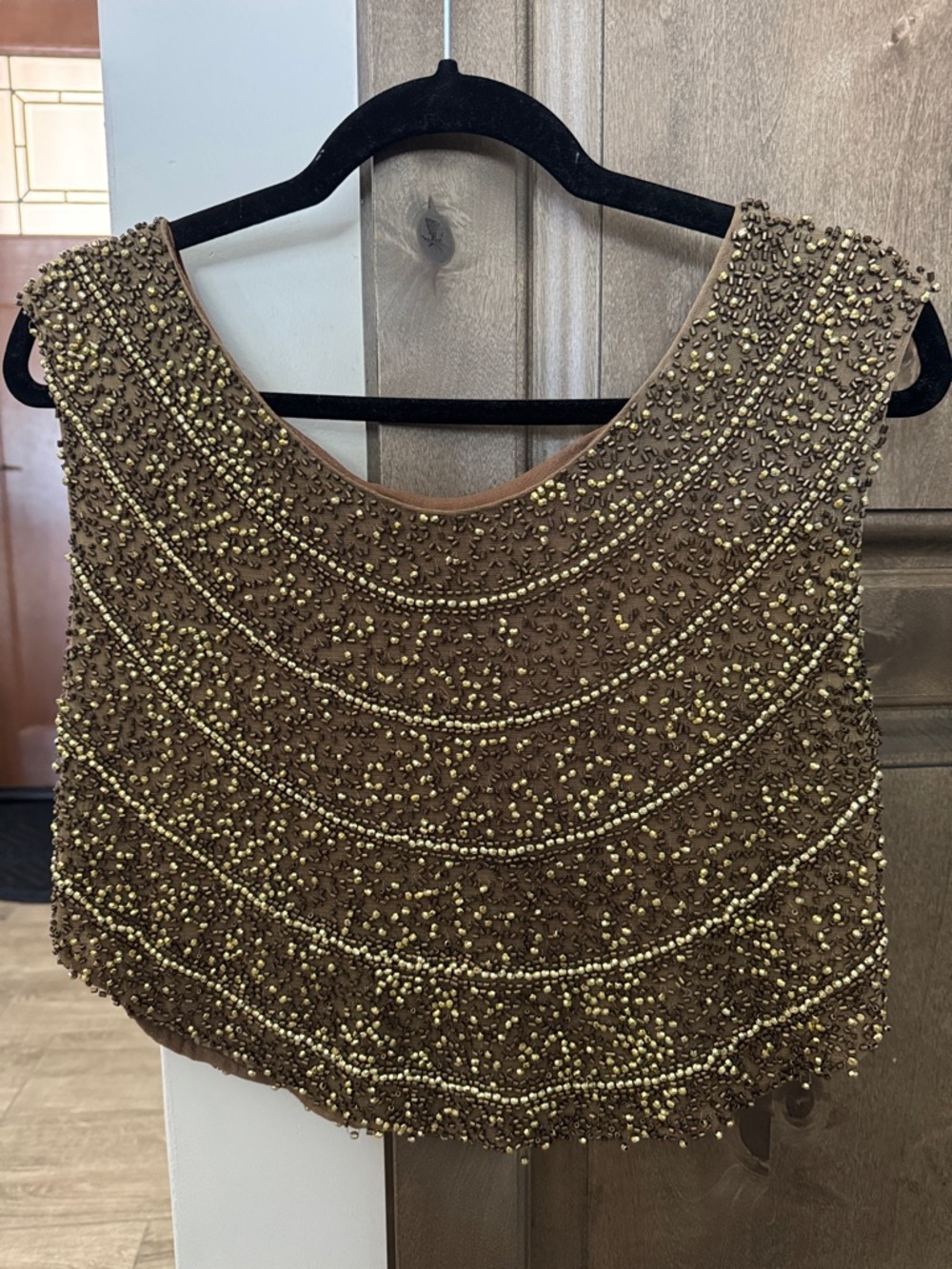 Fora Beaded Brown Evening Top with Gold Accents